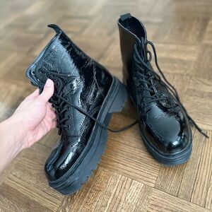 Patent leather combat boots